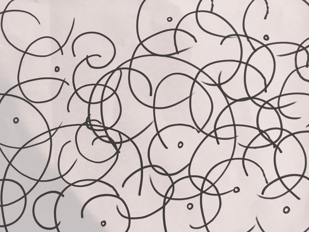 Community Organising section logo showing an abstract drawing made with black marker on white paper