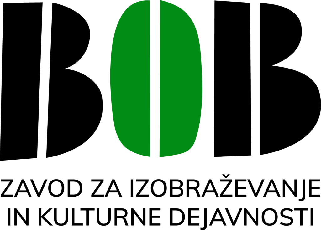 The logo for project partner Zavod Bob, showing the text BOB and below it the full name of the organisation in Slovene