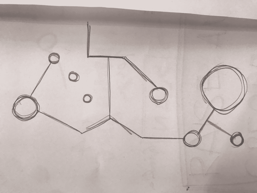 A handmade abstract drawing of circles and lines connecting them